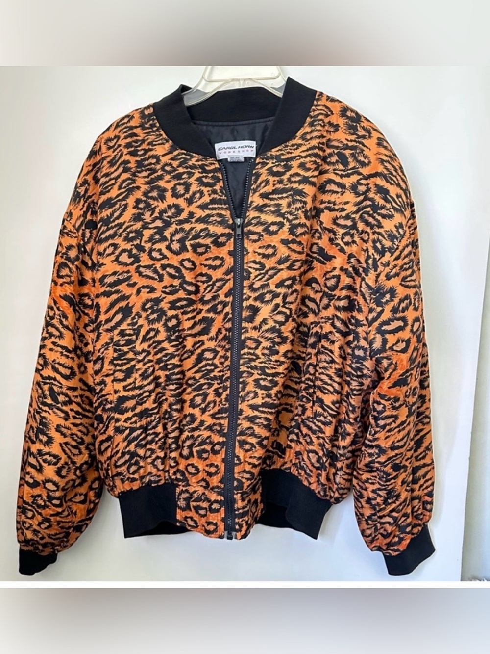 Carol Horn Workshop Vintage 100% Silk Animal Print Ziip-up Bomber Jacket~L